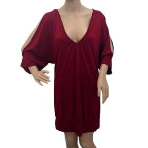 Guess Jeans Red Dress with Statement Sleeves Front and Back V w/ Back Tie Size L